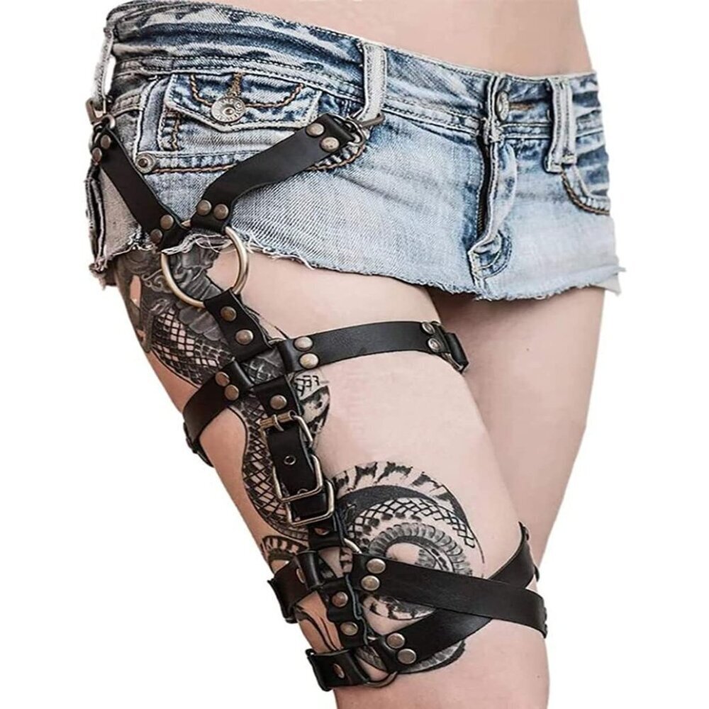 Women Leather Thigh Harness Body Chain Caged Waist Belt Leg Garters Punk
